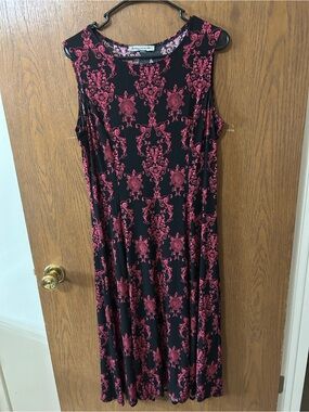 Danny & Nicole Black Maxi Dress with Pink Damask Print